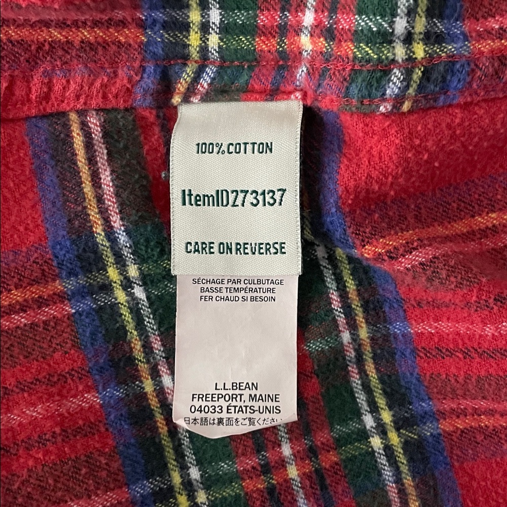 L.L. Bean Women's Scotch Plaid Flannel Shirt Relaxed Large Red Green - Picture 8 of 10